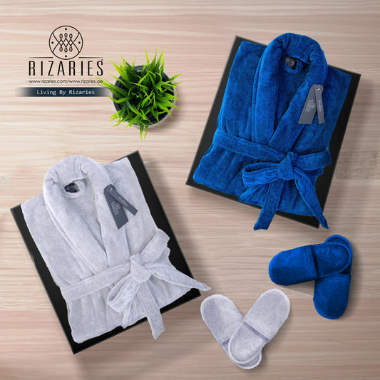 Couple Set (2 Velour Bathrobe, 2 Velour Slippers)