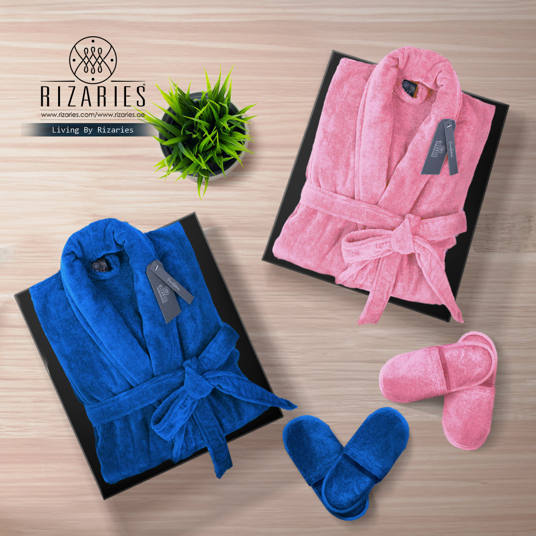 Couple Set (2 Velour Bathrobe, 2 Velour Slippers)