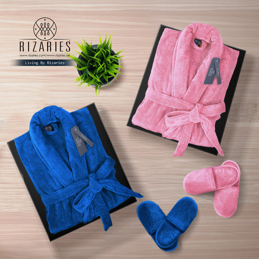 Couple Set (2 Velour Bathrobe, 2 Velour Slippers)
