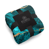 Thumbnail for Soft Teal Blue Gold Sofa Blanket Throw