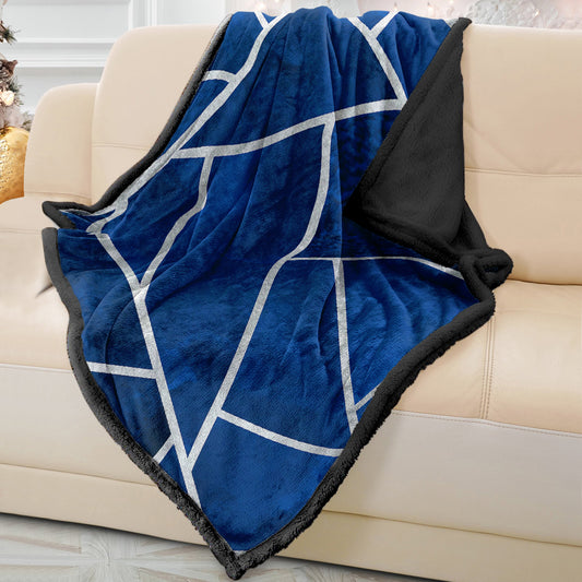 Soft Navy Silver Sofa Blanket Throw