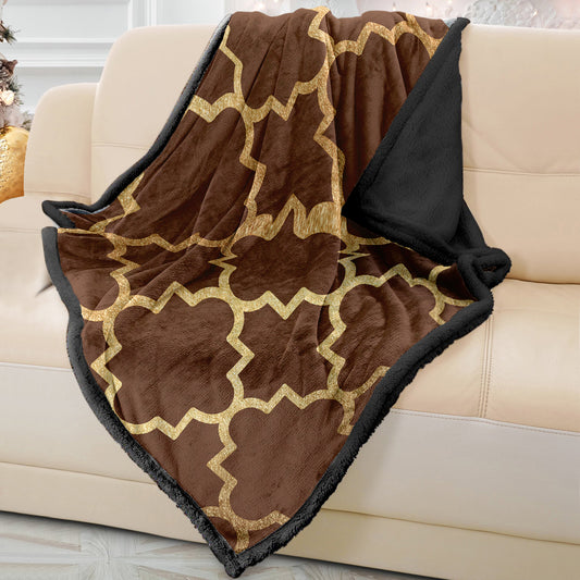 Soft Brown Quatrefoil Sofa Blanket Throw