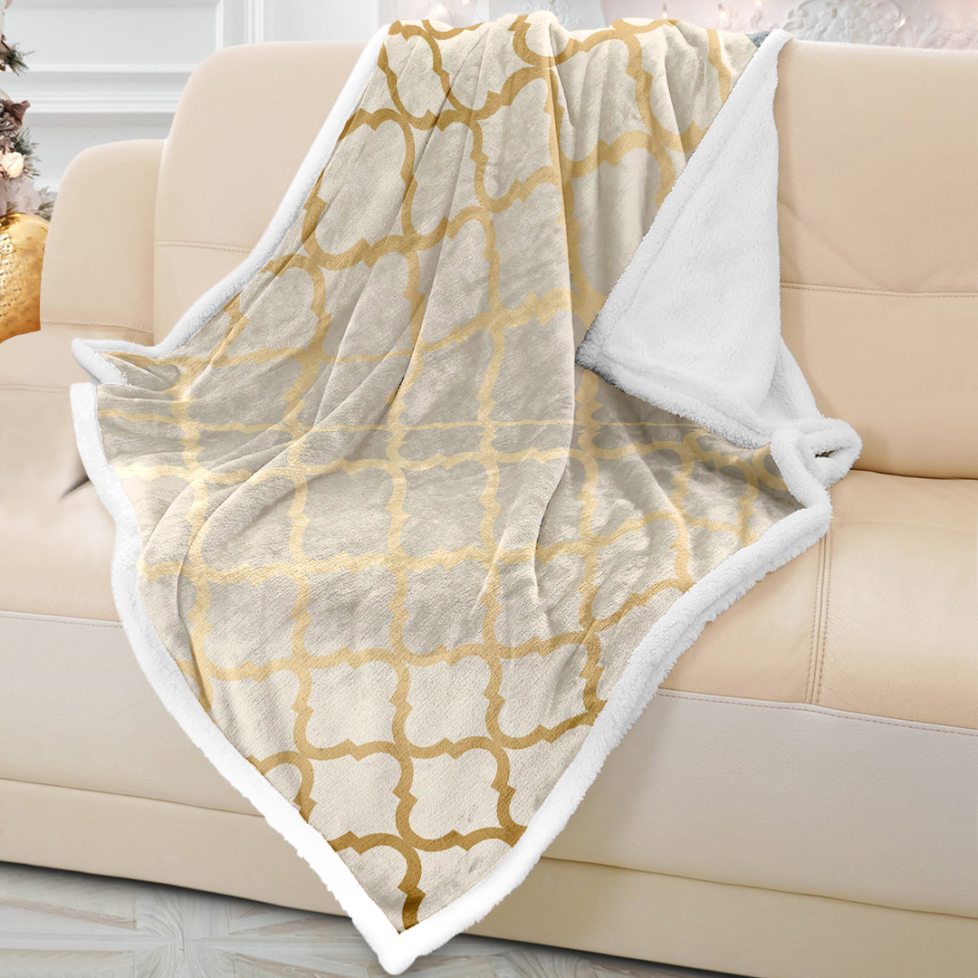 Soft Beige & Gold Quatrefoil Sofa Blanket Throw