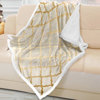 Thumbnail for Soft Beige & Gold Quatrefoil Sofa Blanket Throw