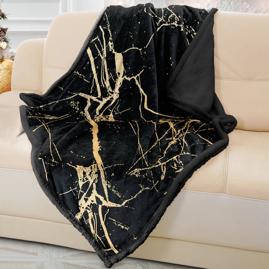 Soft Black & Gold Sofa Blanket Throw