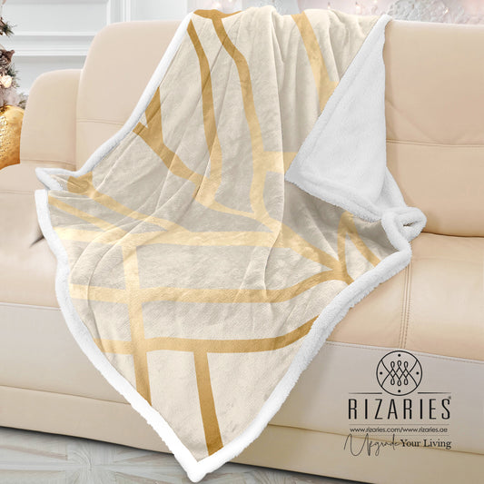 Soft Beige & Gold Art Deco Sofa Blanket Throw