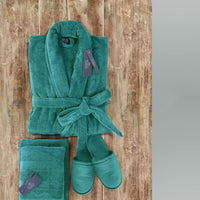 Thumbnail for Set of 4 (Velour Bathrobe, Velour Slippers, Set of 2 Towels)