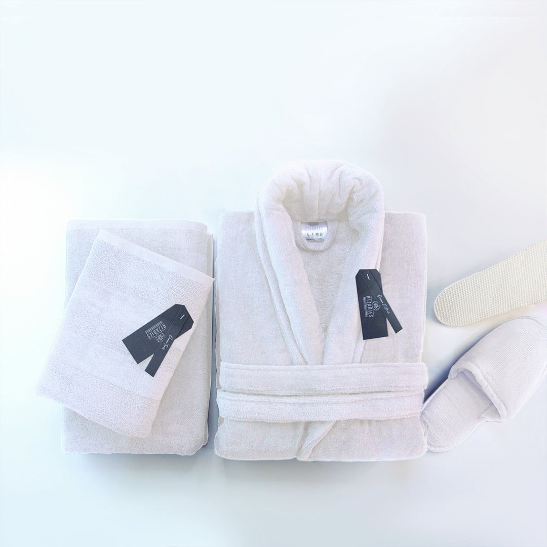 Set of 4 (Velour Bathrobe, Velour Slippers, Set of 2 Towels)