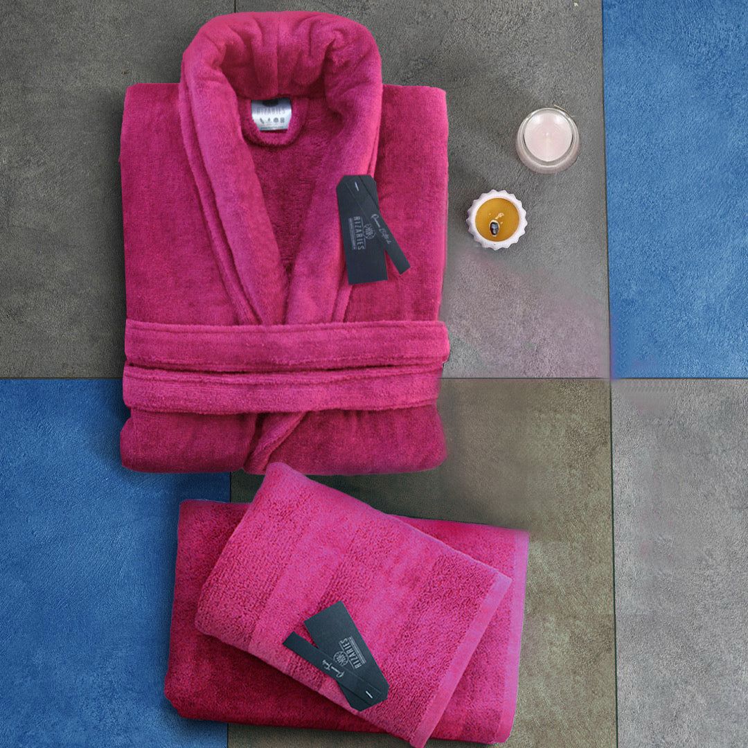 Set of 3 (Velour Bathrobe, Set of 2 Towels)