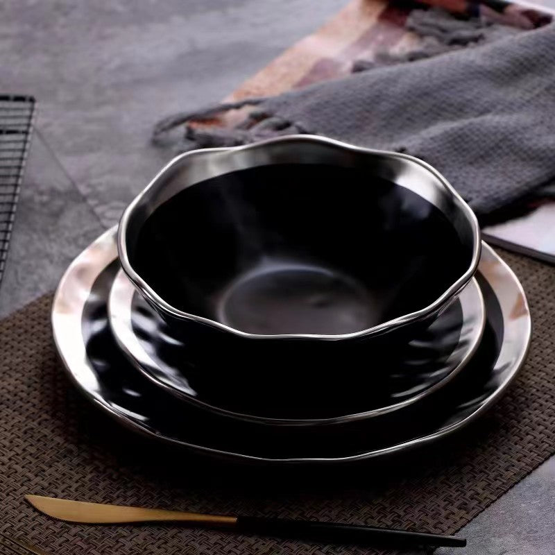 Matt Black & Silver Edges Porcelain Bowls