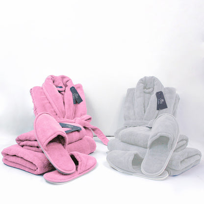 Couple Bathroom Set (2 Bathrobes with Slippers and 2 Towel Sets)