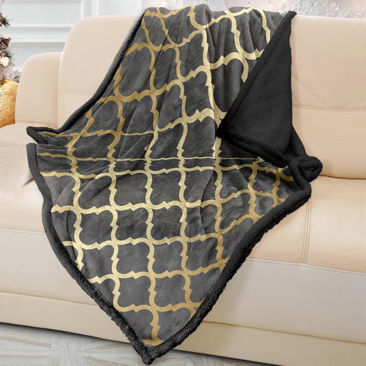 Soft Grey Quatrefoil Sofa Blanket Throw