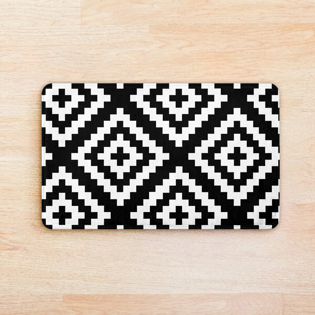 SuperSoft Black White Geometric Door Mat