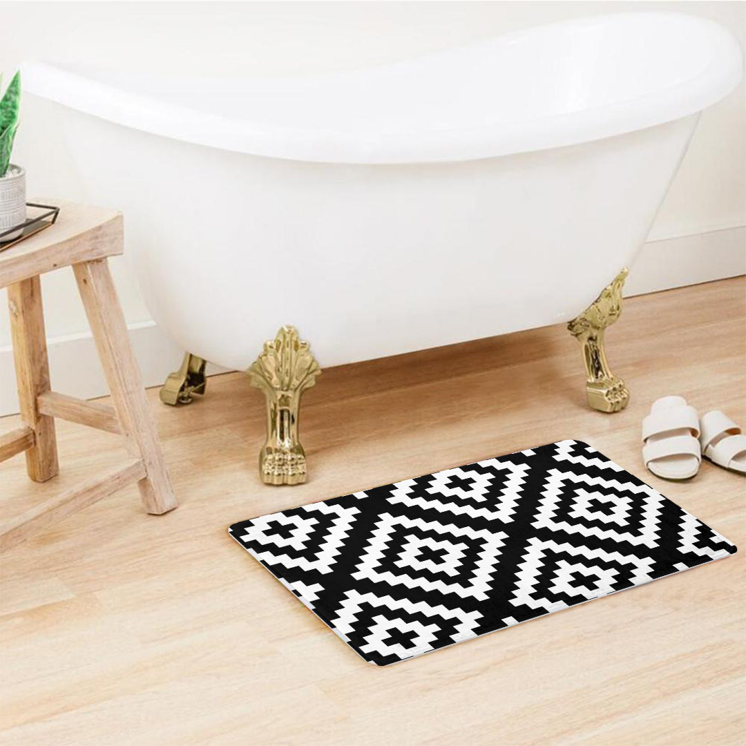 SuperSoft Black White Geometric Door Mat