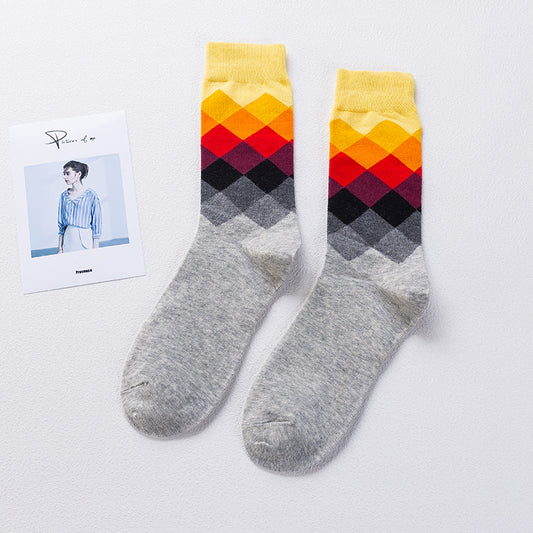 Lite Grey & Orange Diamond Crazy Socks