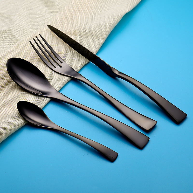 Modern Shiny Black Cutlery Set