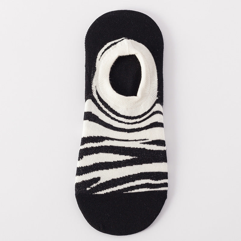 White with Black Abstract Lines Low Cut Crazy Socks
