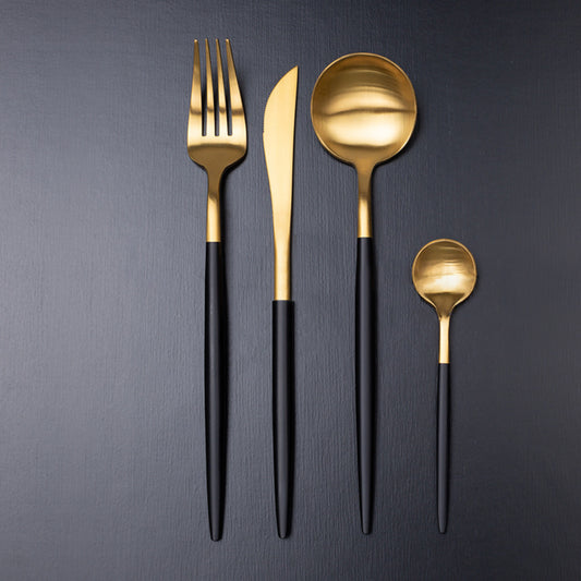 Matt Gold & Black Cutlery Set