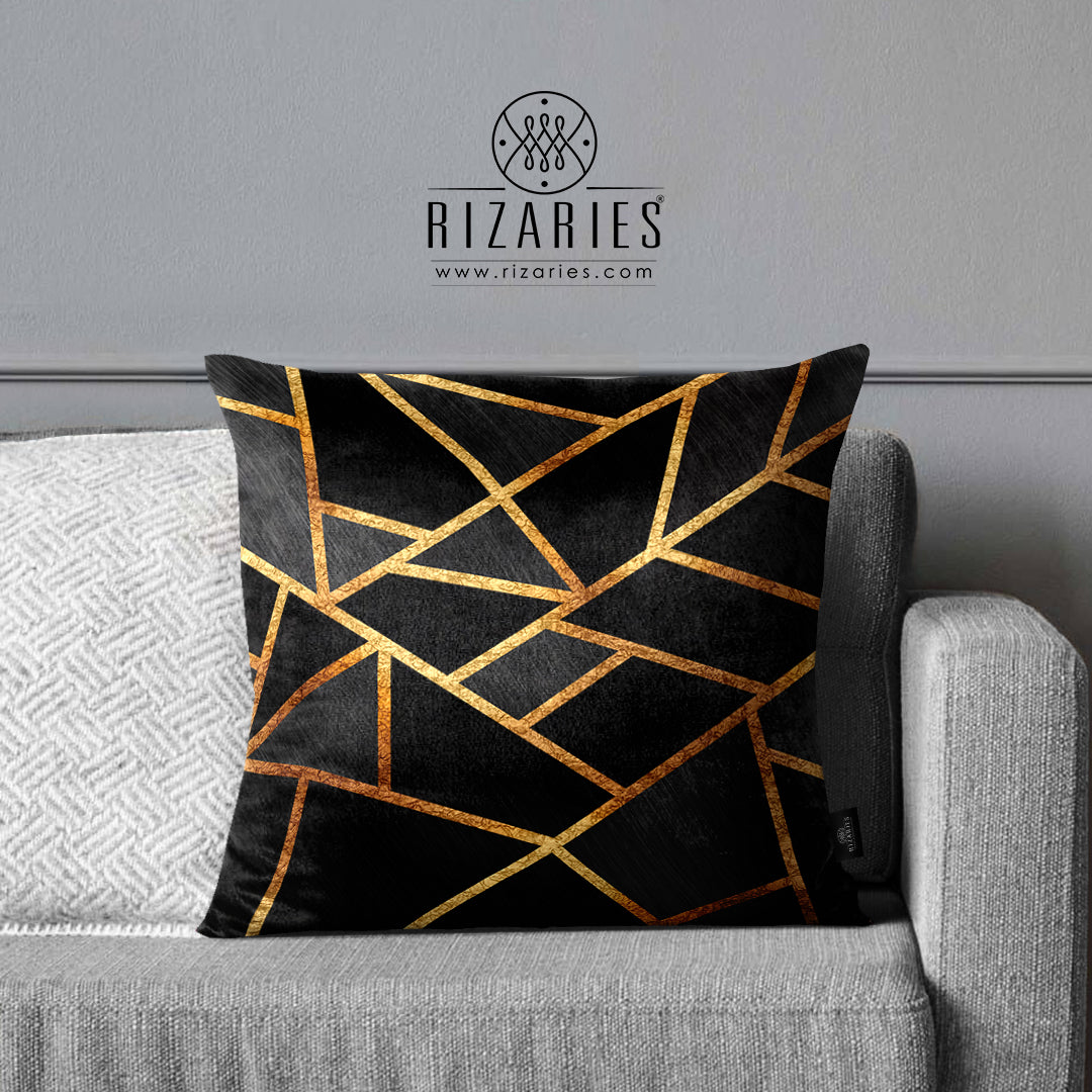 SuperSoft Black & Gold Stone Throw Cushion