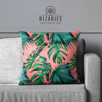 Thumbnail for Super Soft Pink Tropical Leaves Throw Cushion