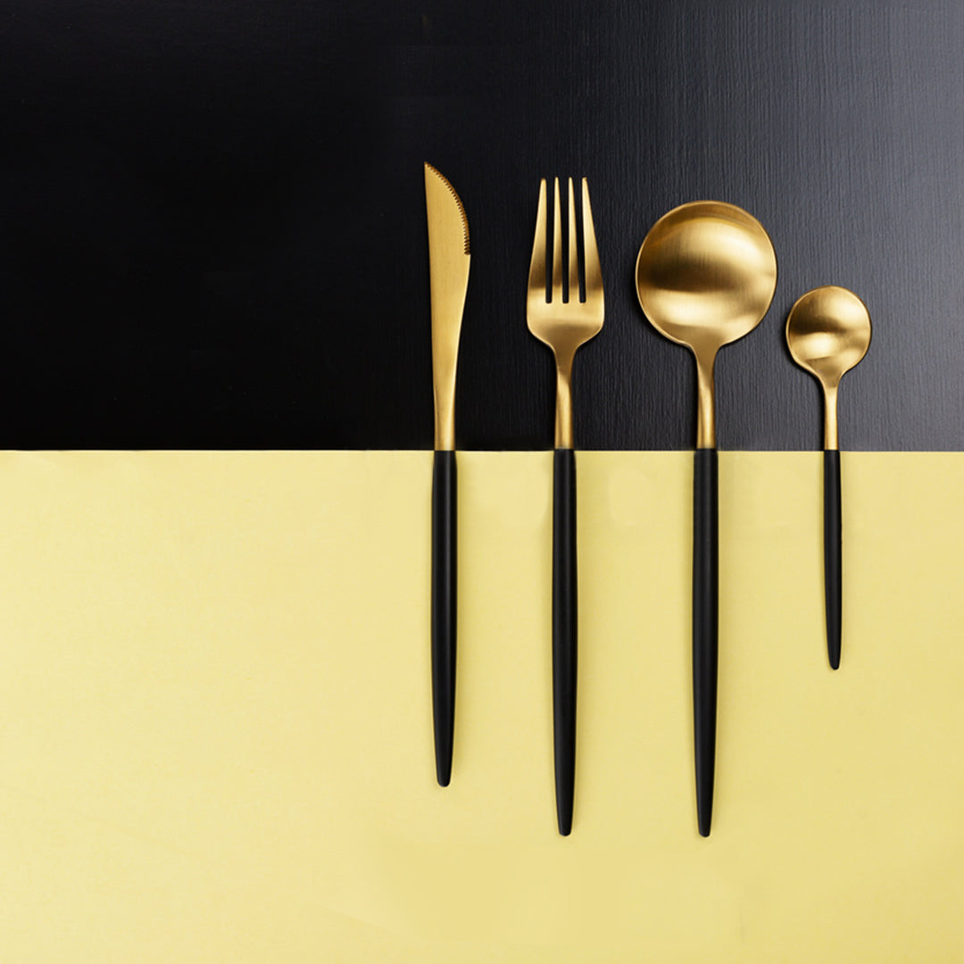 Matt Gold & Black Cutlery Set