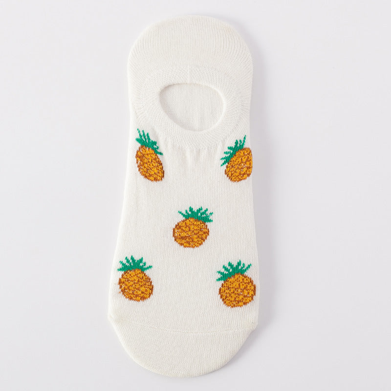 Pineapple on White Low Cut Crazy Socks