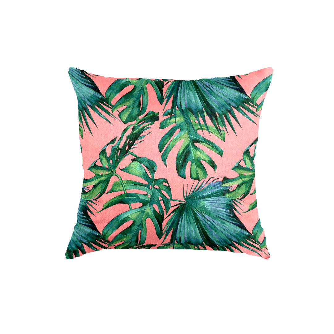 Super Soft Pink Tropical Leaves Throw Cushion