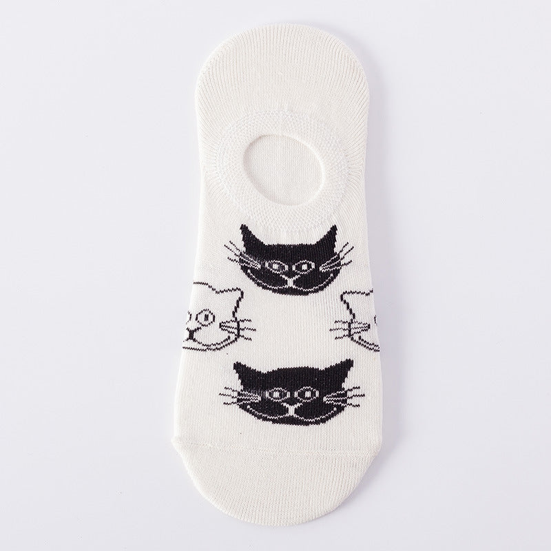 White & Black Cat Low Cut Crazy Socks