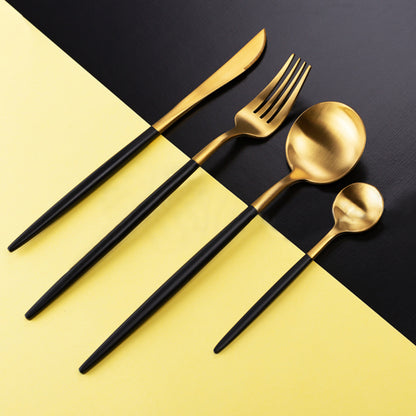 Matt Gold & Black Cutlery Set