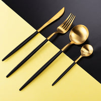 Thumbnail for Matt Gold & Black Cutlery Set