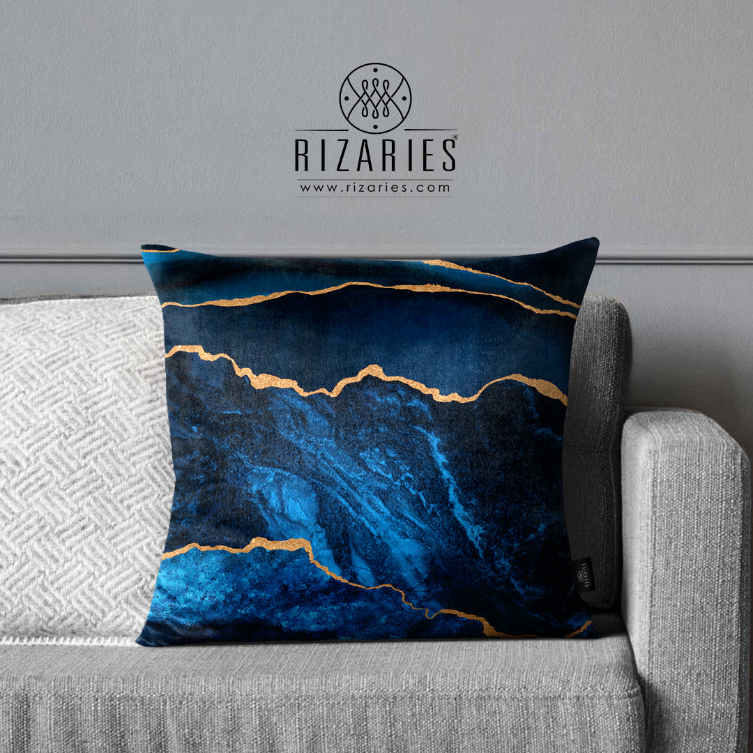 SuperSoft New Blue Gold Abstract Throw Pillow