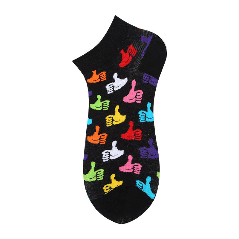 Colorful Thumbs Ups on black Ankle Crazy Socks