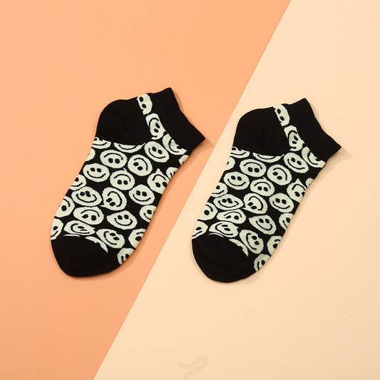 Black & White Smiling faces Low Cut Crazy Socks