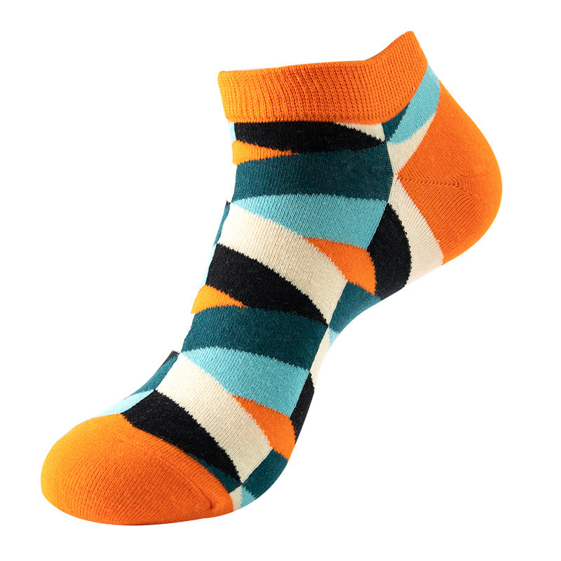 Orange & White Abstract Ankle Socks