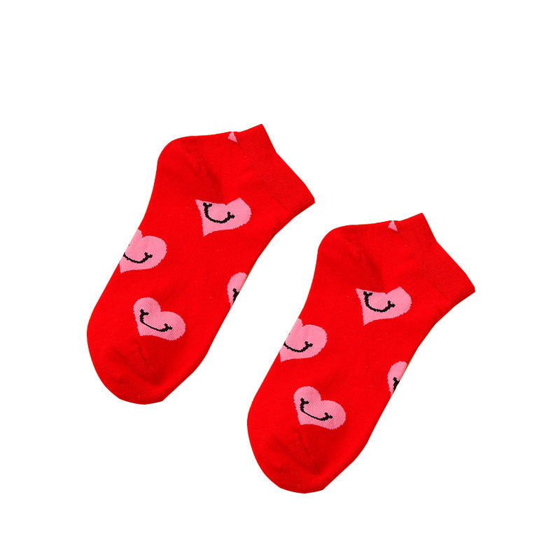 Smiling Heart on Red Ankle Crazy Socks