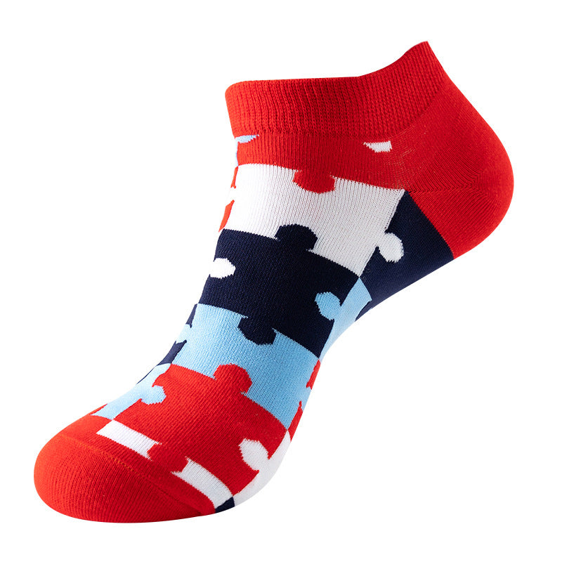 Red & Blue Puzzle Ankle Socks
