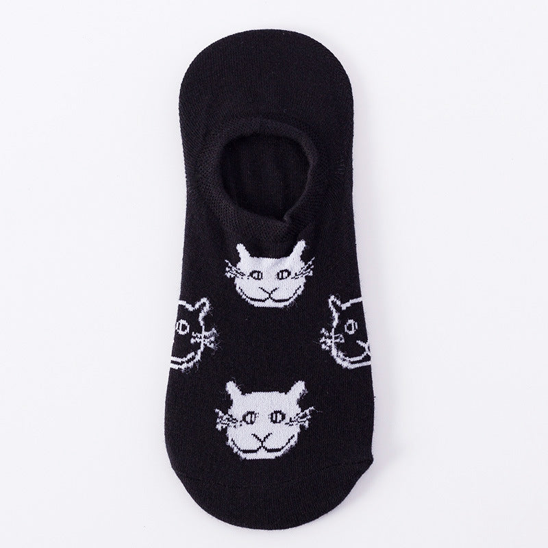 Black & White Cat Low Cut Crazy Socks