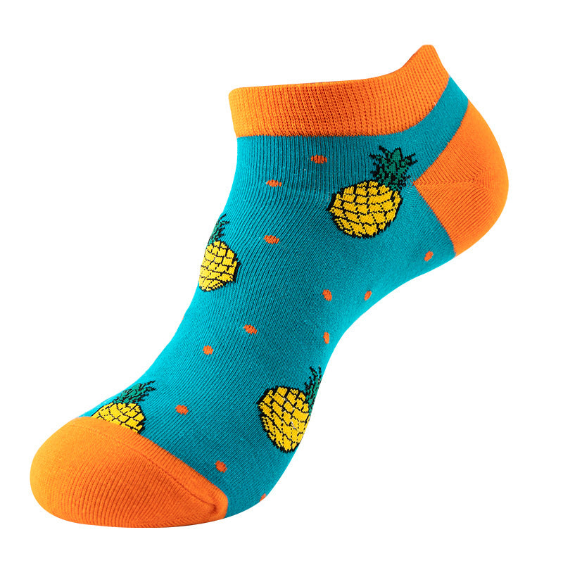 Pineapple on Lite Blue Ankle Socks