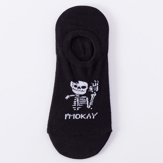 Skeleton on Black Low Cut Crazy Socks