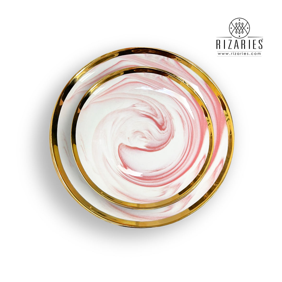 White & Gold Marble With Pink Abstract Affect Porcelain Plate