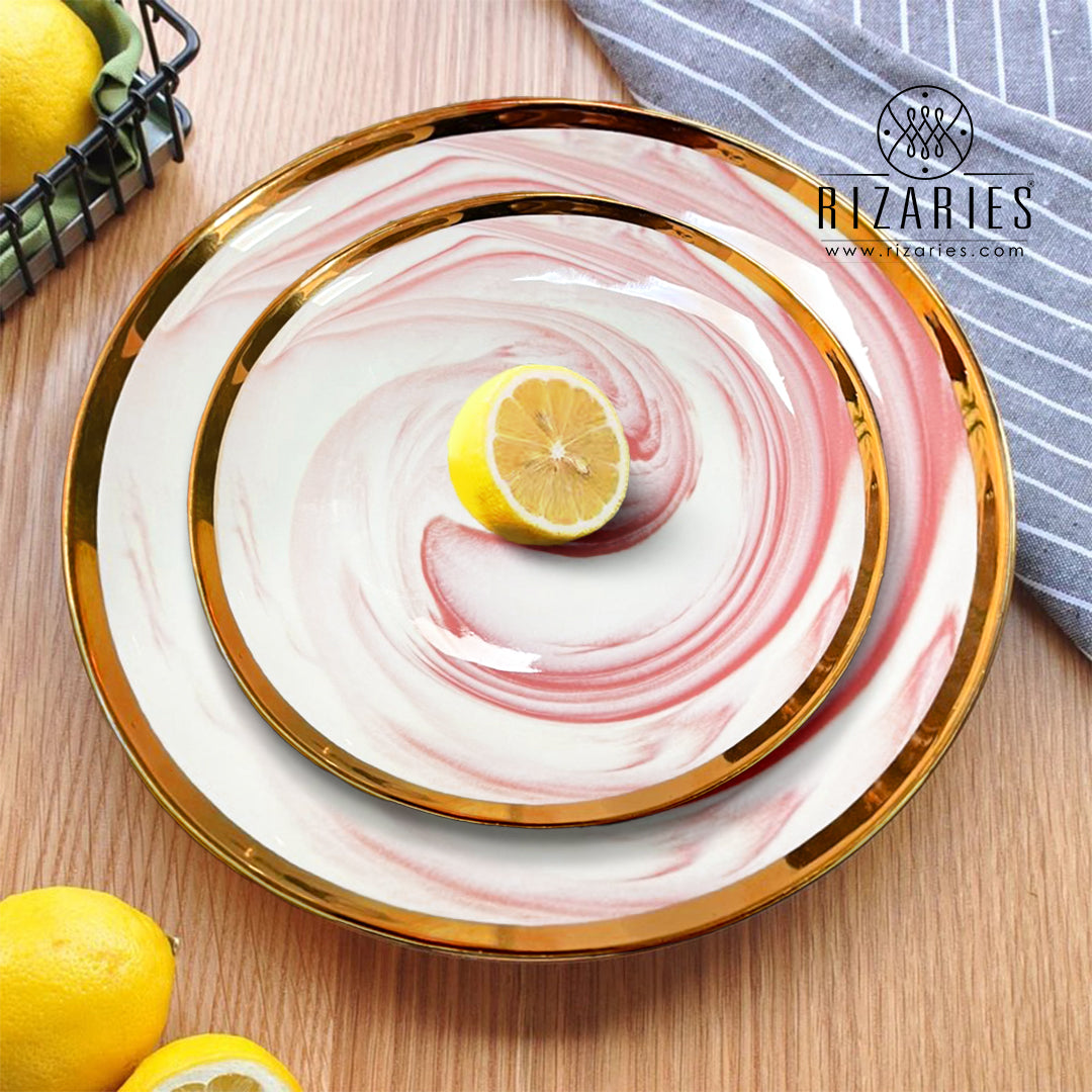 White & Gold Marble With Pink Abstract Affect Porcelain Plate