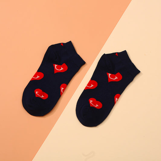 Smiling Heart on Blue Ankle Crazy Socks