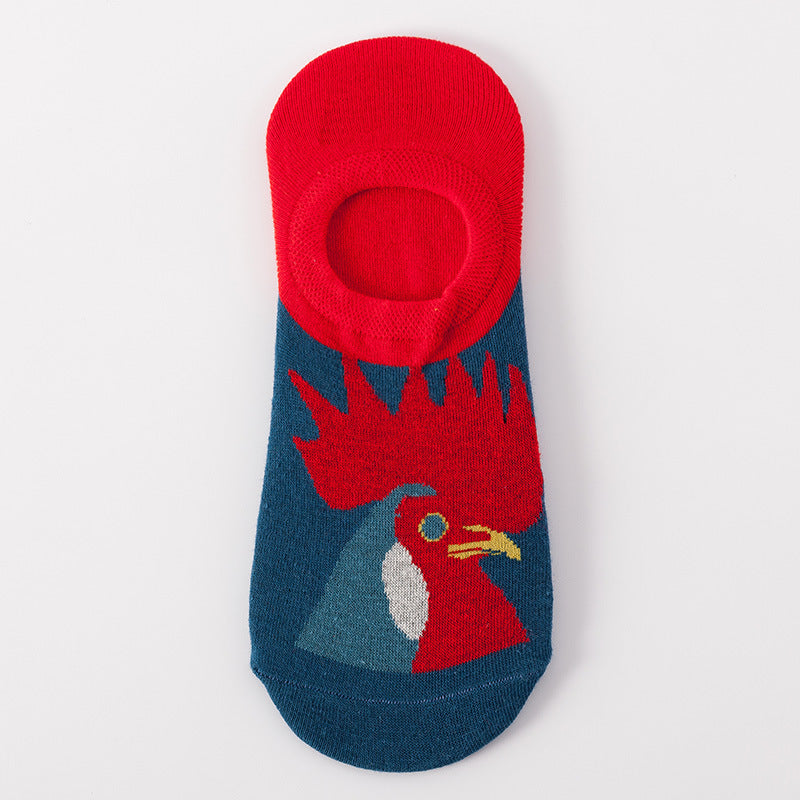 Red & Blue Chicken Low Cut Crazy Socks