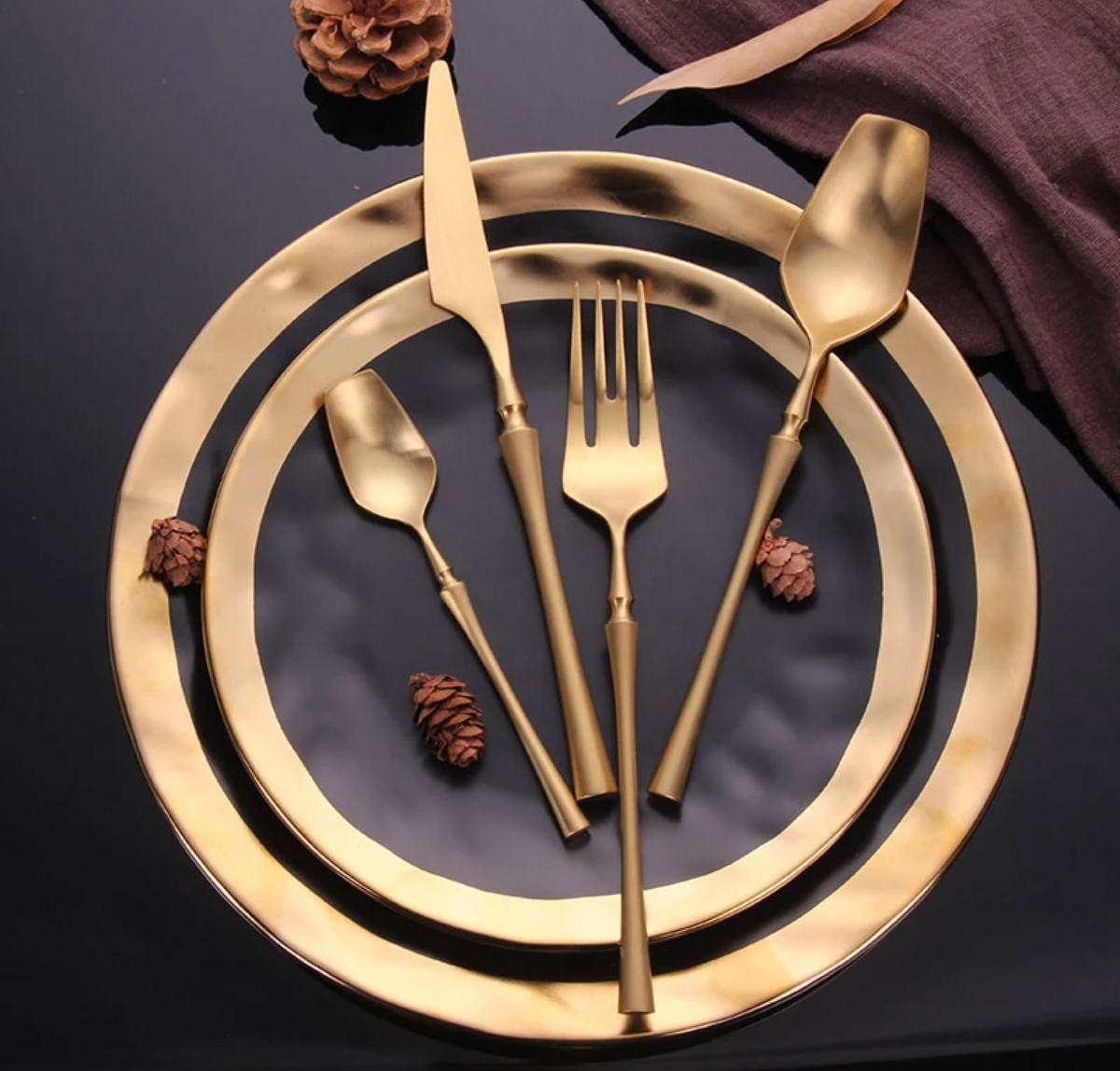 Matt Modern Full Gold Cutlery Set