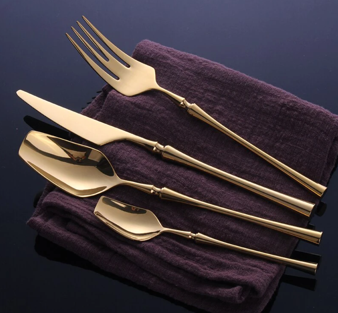 Shiny Modern Full Gold Cutlery Set