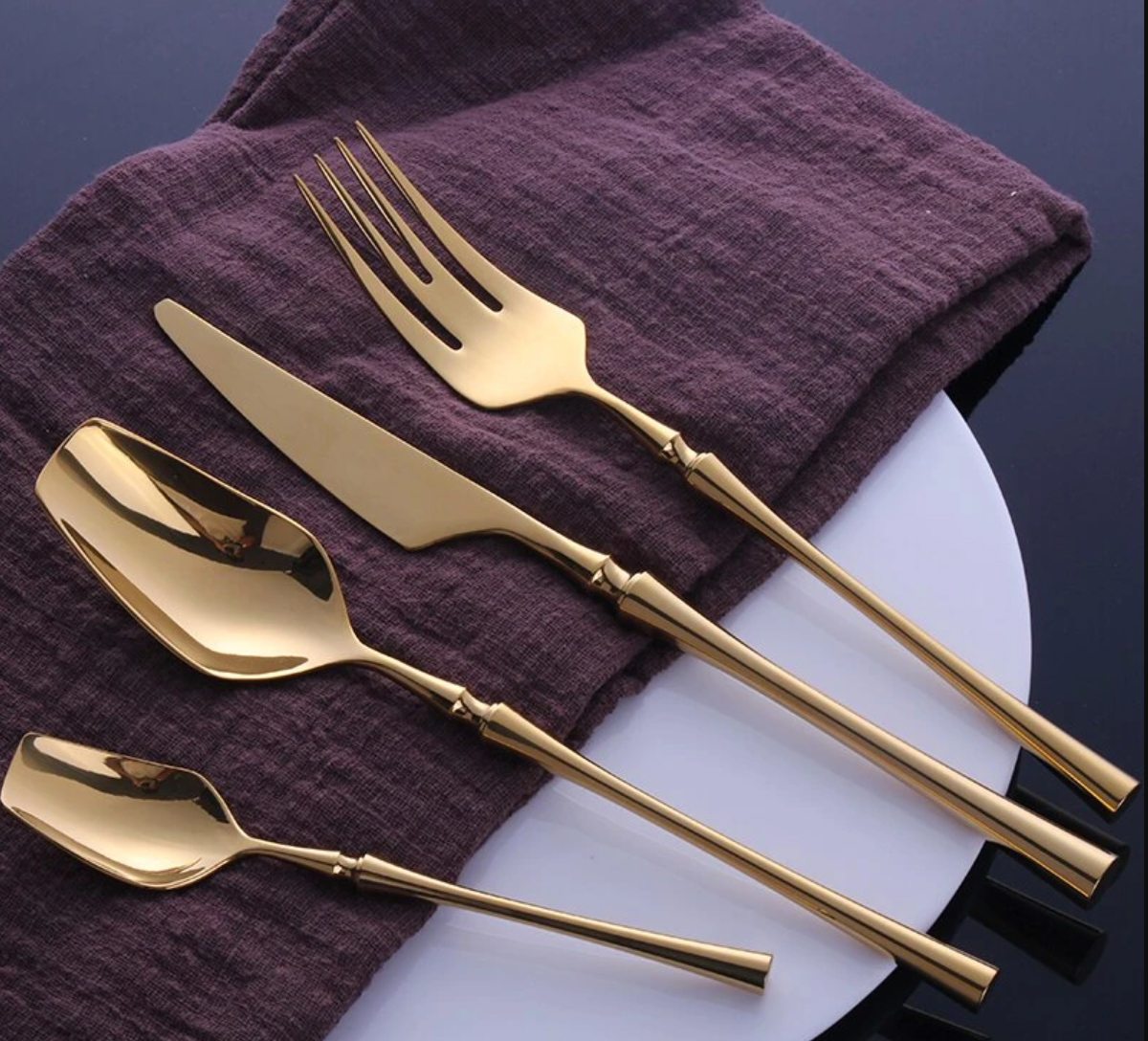 Shiny Modern Full Gold Cutlery Set