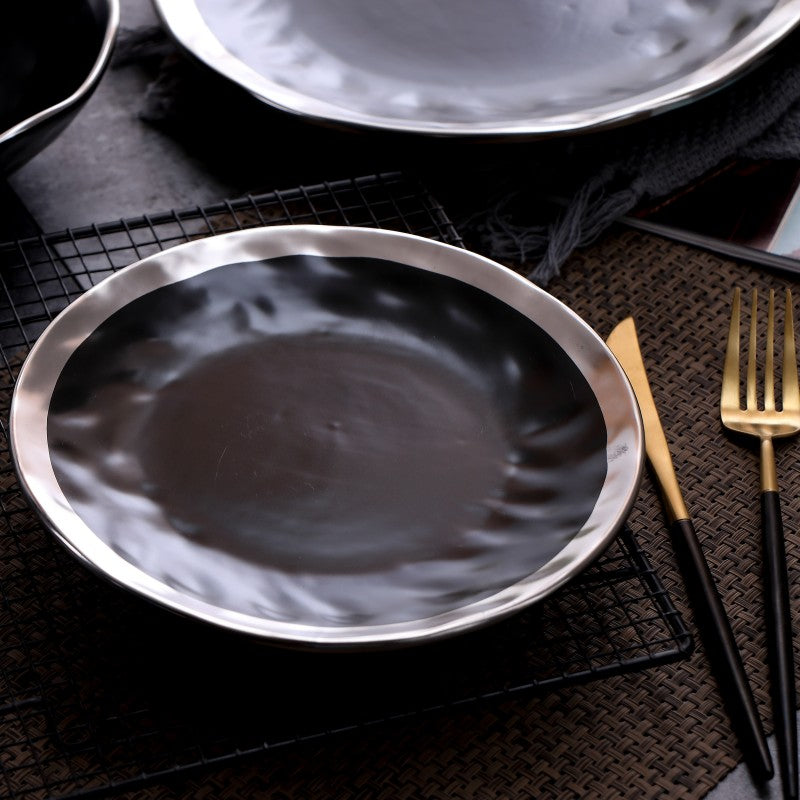 Matt Black & Silver Edges Porcelain Plates