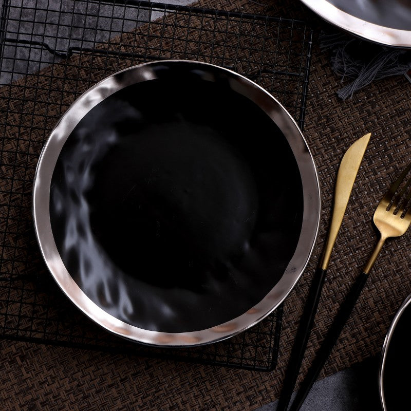 Matt Black & Silver Edges Porcelain Plates