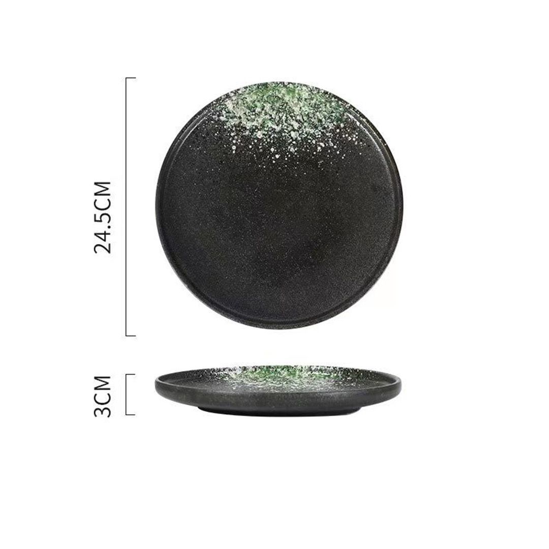 Rough Style Black and Green Abstract Affect Porcelain Plate