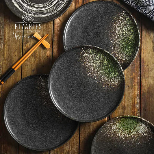 Rough Style Black and Green Abstract Affect Porcelain Plate